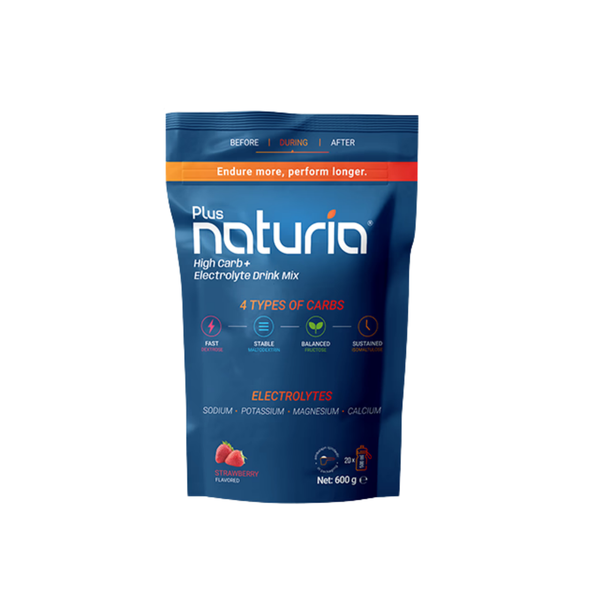 Plus Naturia High Carb + Elektrolit İçecek Tozu Çilek Aromalı (20 Servis)