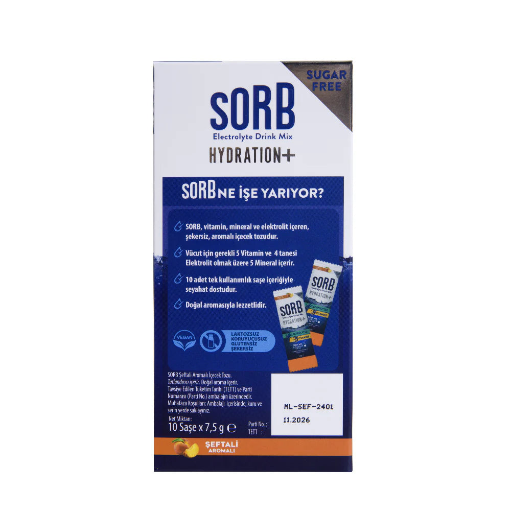 SORB Elektrolit Tozu Peach Sugar-Free Kutu (10 Adet)