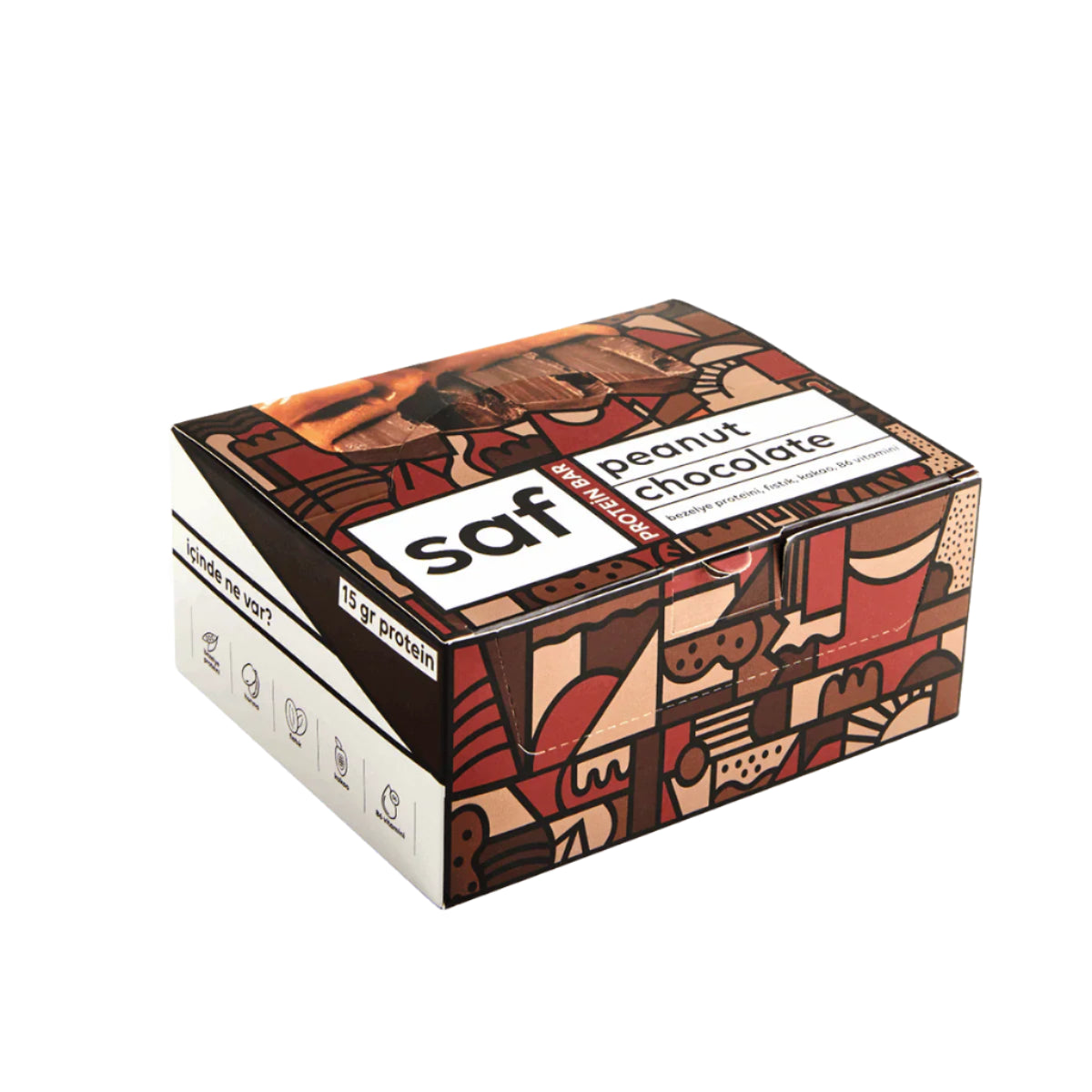 Saf Peanut Chocolate High Protein Bar Kutu (50gr x 12 Adet)