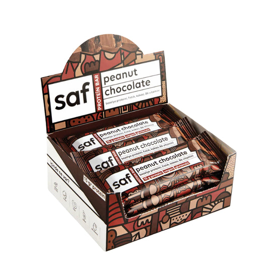 Saf Peanut Chocolate High Protein Bar Kutu (50gr x 12 Adet)