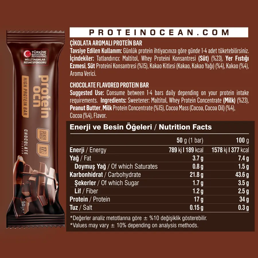 Protein Ocean Yüksek Protein Bar Çikolata Aromalı Kutu (8 Adet)