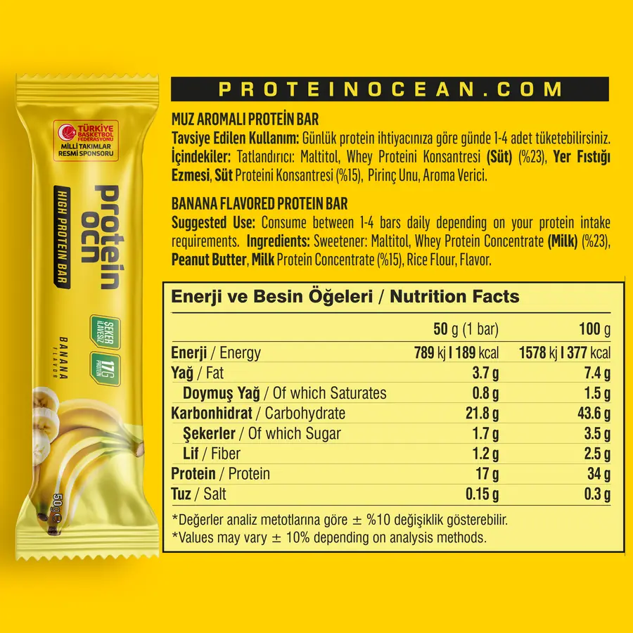 Protein Ocean Yüksek Protein Bar Muz Aromalı Kutu (8 Adet)