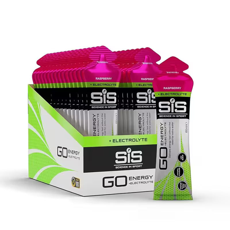 SiS GO Energy + Electrolyte Energy Gel Raspberry Flavored Box (30 Pieces)