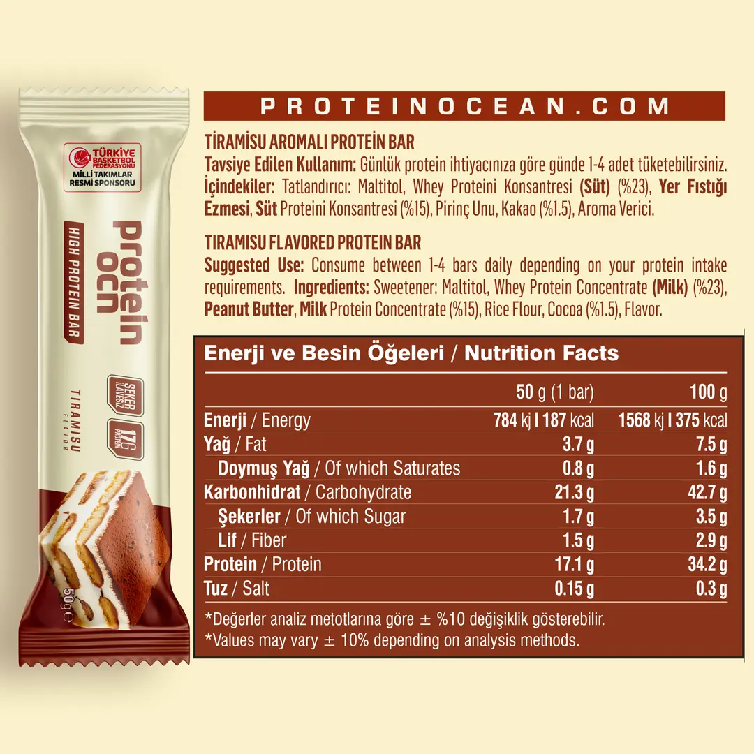 Protein Ocean Yüksek Protein Bar Tiramisu Aromalı Kutu (8 Adet)