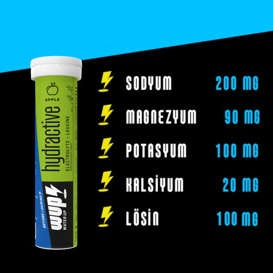 WUP Hydractive Elektrolit ve Lösinli Efervesan Tablet Elmalı Kutu (2x20 Tablet)