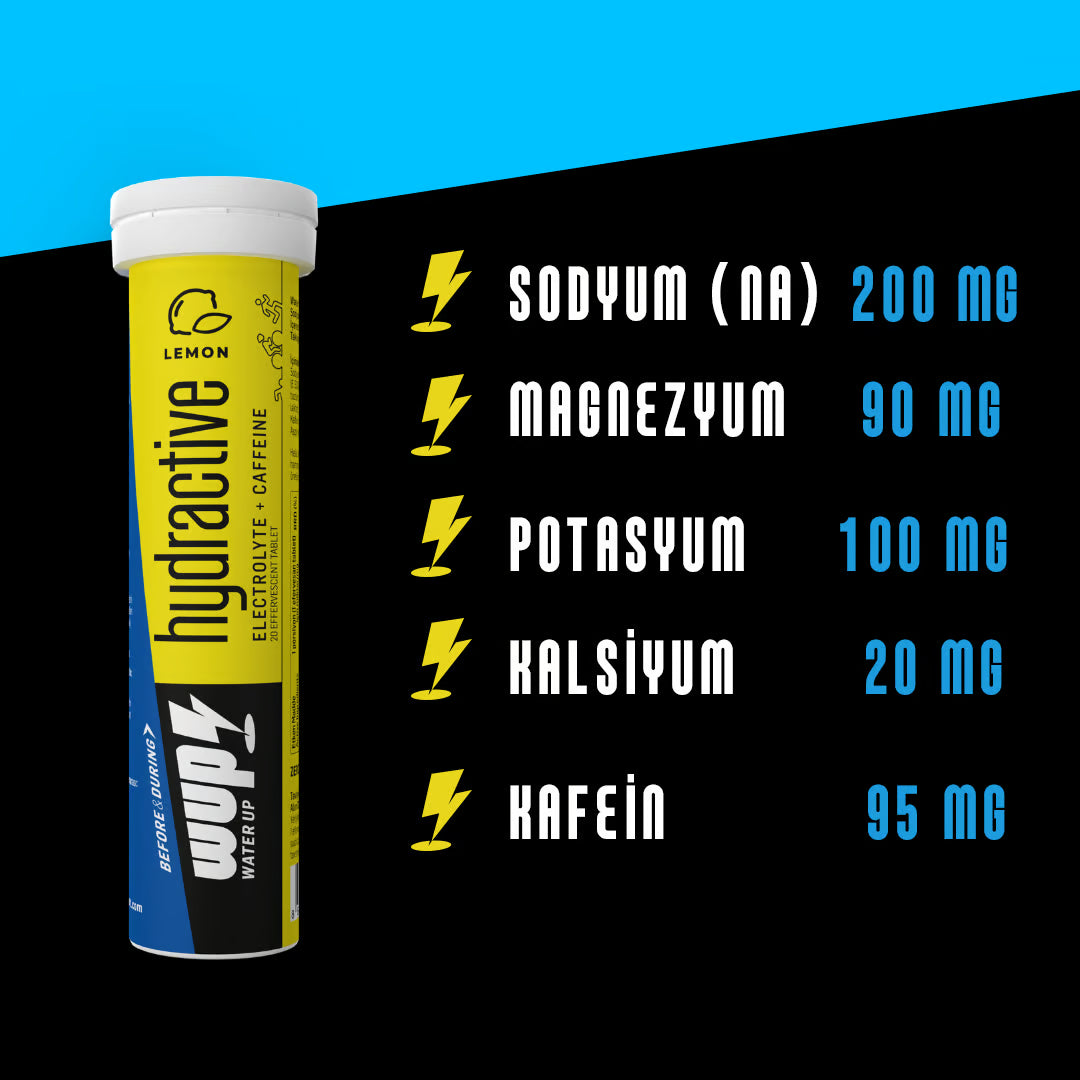 WUP Hydractive Elektrolit ve Kafeinli Efervesan Tablet Limonlu Kutu (2x20 Tablet)