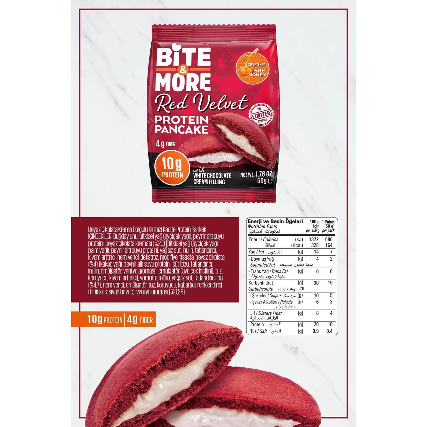 Bite & More Limited Edition Protein Pancake Red Velvet Kutu (12 Adet)