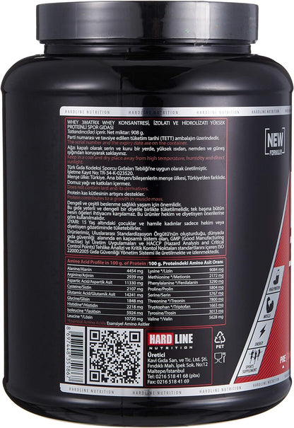 Hardline Whey 3Matrix Strawberry Flavored Protein Powder 30 Servings (908g)