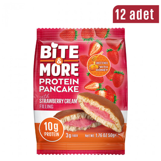 Bite & More Protein Pancake Strawberry Cream Kutu (12 adet)